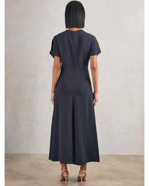 Reiss Blue Ruched-Front Midi Dress
