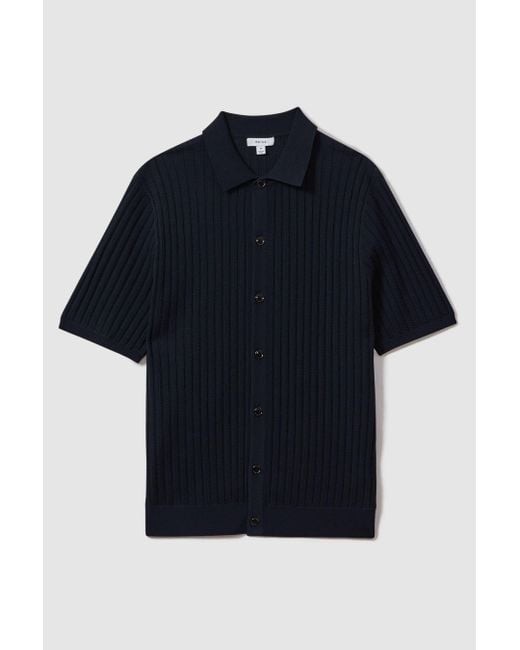Reiss Blue Murray - Navy Textured Knitted Shirt for men