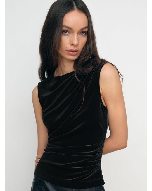 Reiss Black Velvet Drape Sleeveless Top