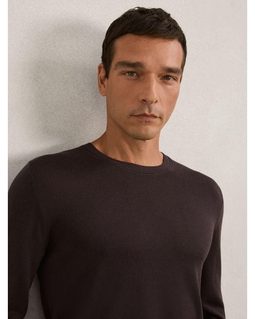 Reiss Brown Wessex Dark Bordeaux Merino Wool Crew Neck Jumper for men