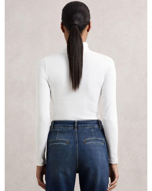 Reiss White Stretch-Cotton Funnel-Neck Top