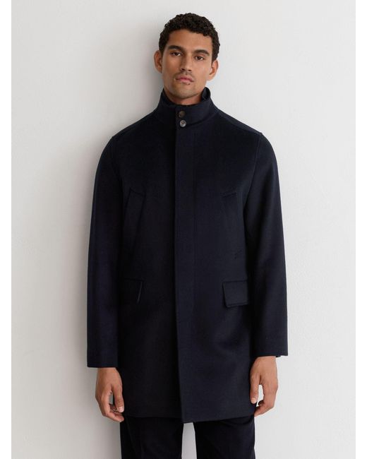 Reiss Blue Wool-Blend Gilet-Insert Single-Breasted Coat for men