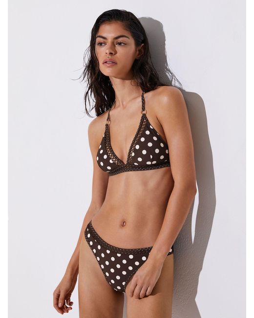 Reiss Multicolor Chocolate & Polka-Dot Triangle Bikini Top