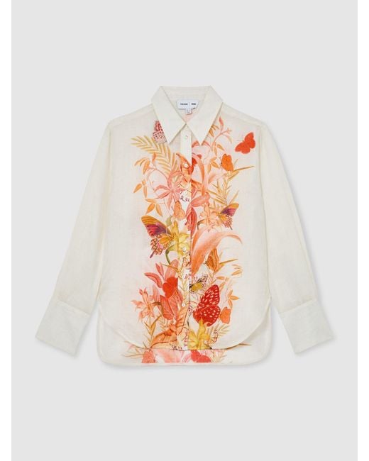 Reiss Black X Nybg Ramie Butterfly-Print Shirt