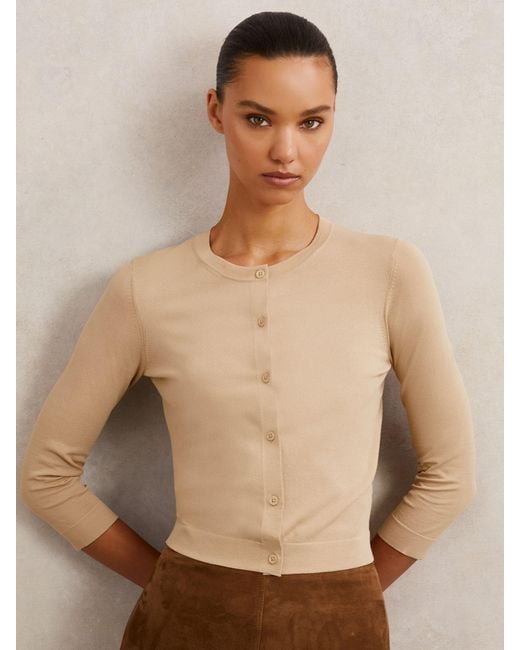 Reiss Natural Mara - Neutral Lightweight Cropped Cardigan, S (us 4-6)
