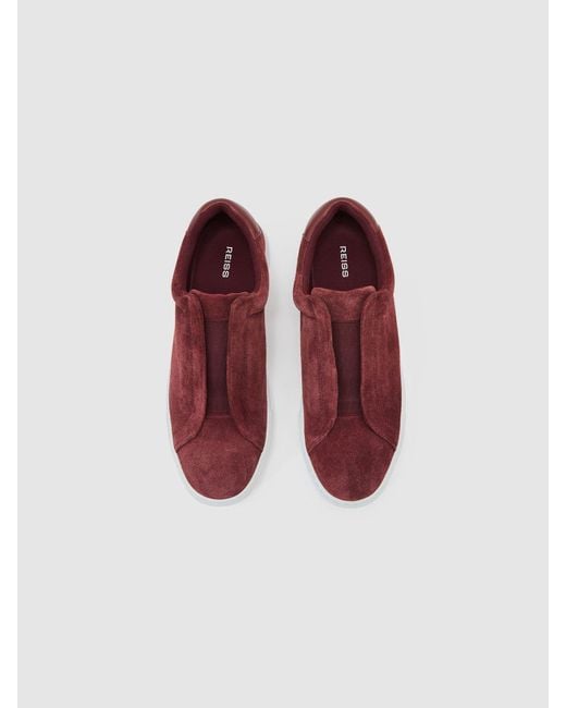 Reiss Red Suede Slip-On Elasticated Trainers for men