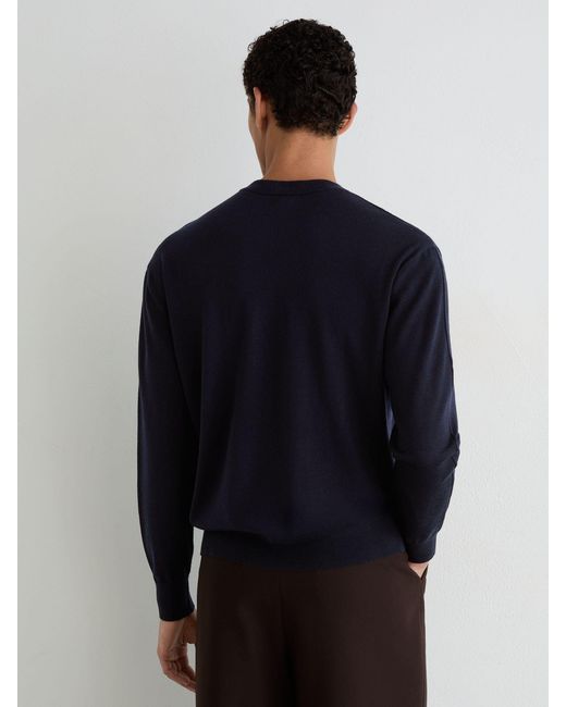 Reiss Blue Earlsfield Merino Wool V-Neck Jumper for men
