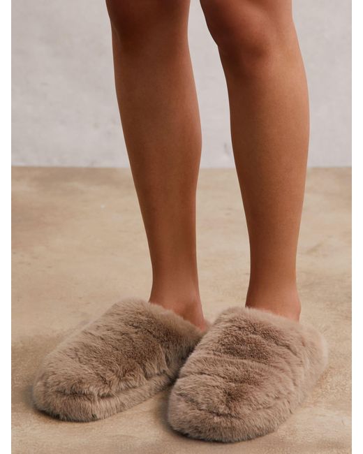 Reiss Gray Faux Fur Slippers