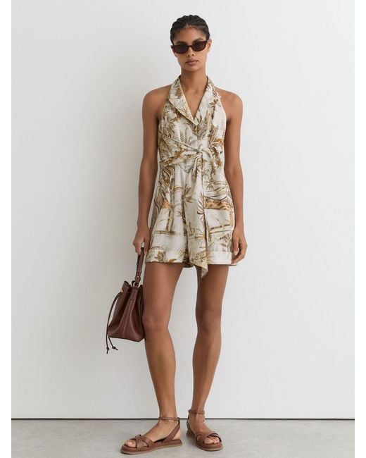 Reiss White Cotton Safari-Print Playsuit