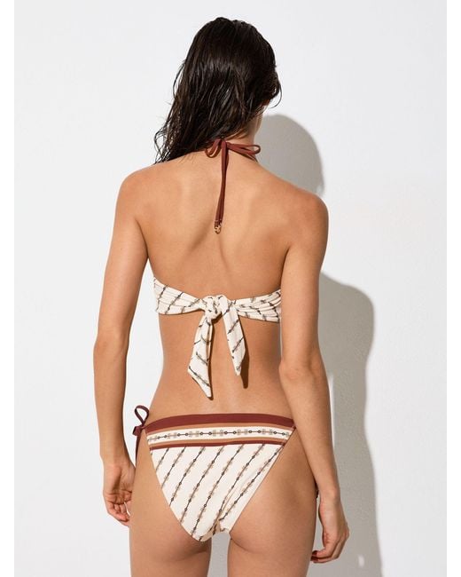 Reiss Brown Tina - Ivory Chain-print Side-tie Bikini Bottoms, Us 8