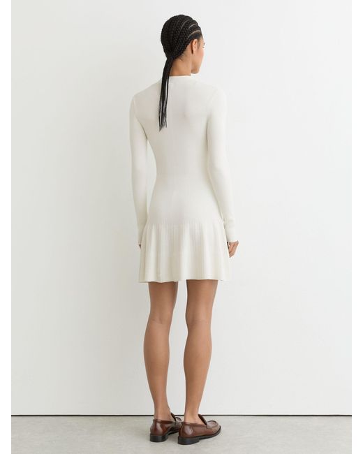 Reiss White Knitted Button-Detail Mini Dress
