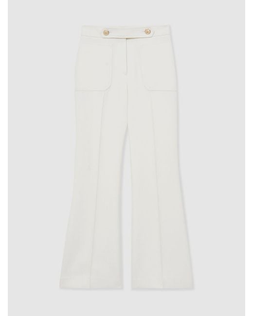 Reiss Natural Twill Button-Tab Flared Trousers With Wool