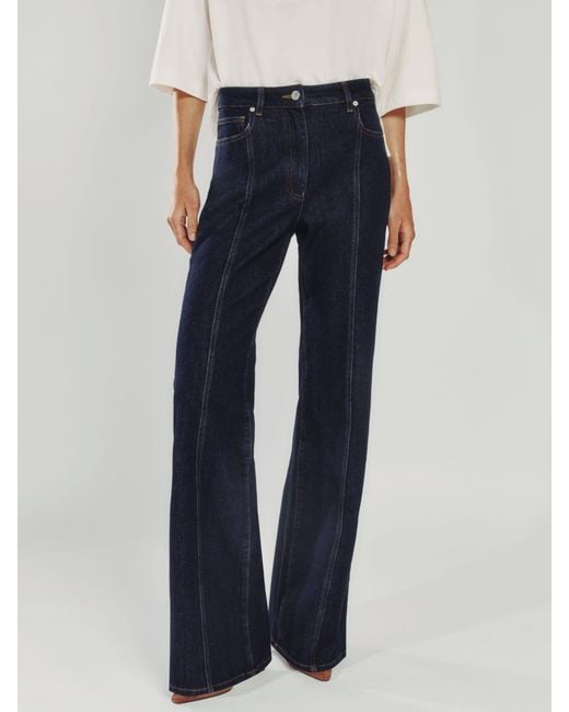 Reiss Blue Flared Seam-Detail Jeans