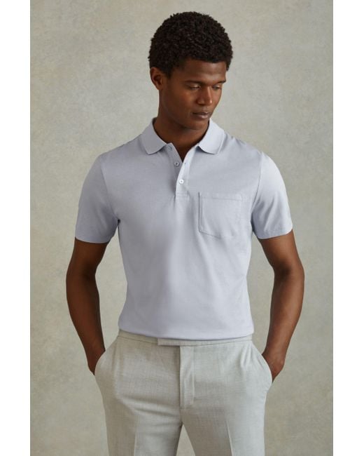 Reiss Gray Austin - Soft Blue Mercerised Cotton Polo Shirt, S for men