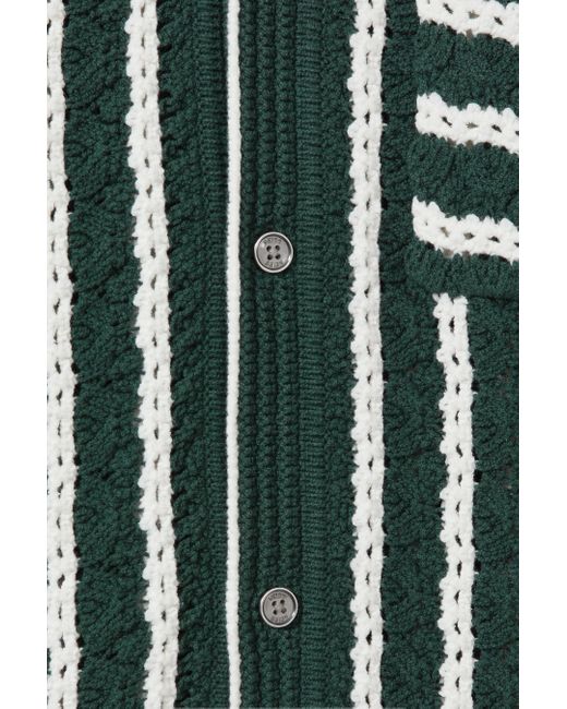 Reiss Gray Spritz - Green/white Oversized Crochet Striped Cuban Collar Shirt for men