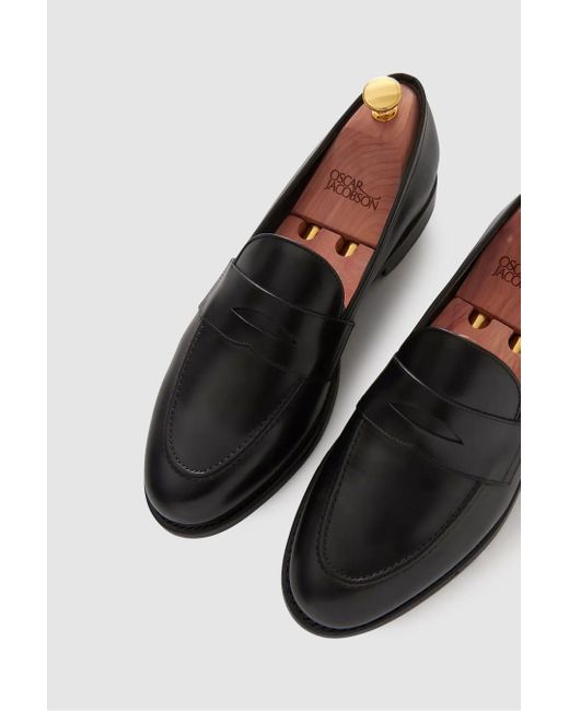 Oscar Jacobson Black Oscar Leather Penny Loafers for men