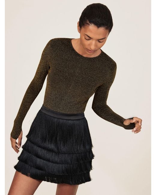 Reiss Black Metallic-Knit Long-Sleeve Top