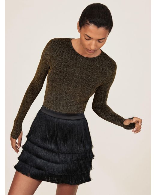 Reiss Black Metallic-Knit Long-Sleeve Top