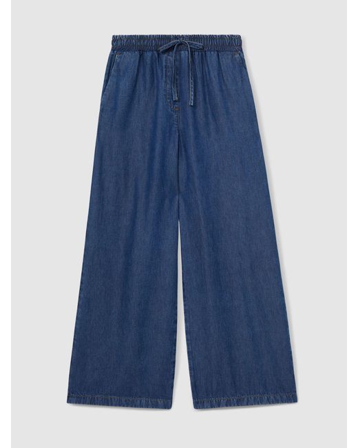 Reiss Parker - Mid Blue Wide-leg Chambray Drawstring Trousers, Us 0 L