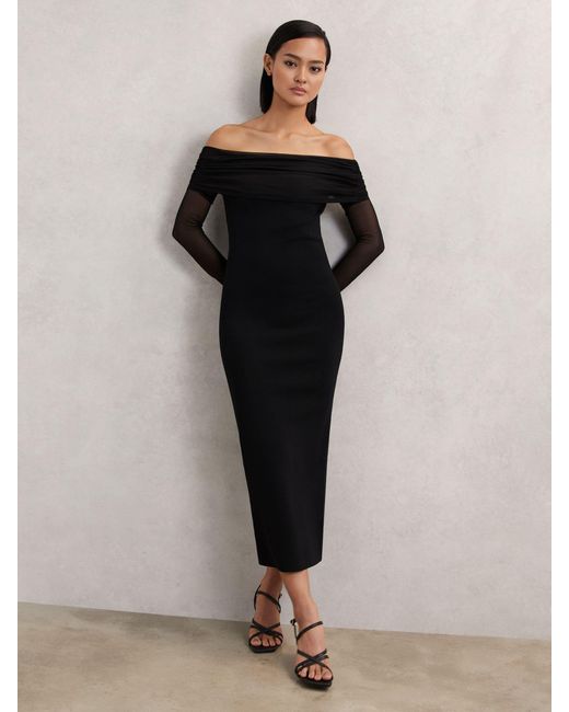 Reiss Sheer-Sleeve Knit Midi Dress in Black | Lyst Reiss Sheer-Sleeve Knit Midi Dress in Black | Lyst