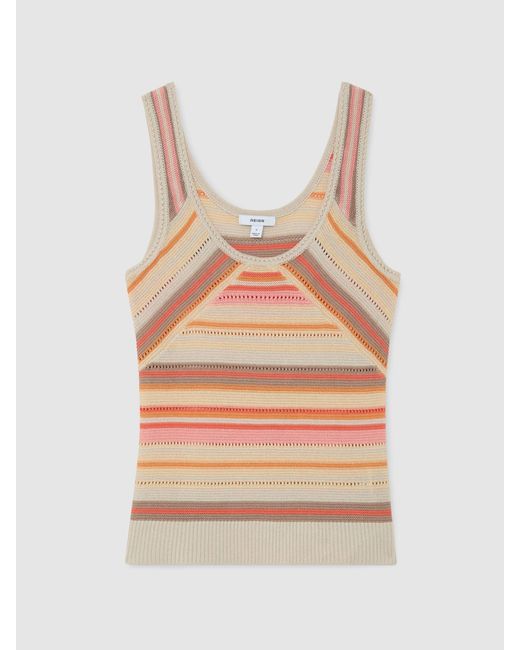Reiss Multicolor Miriam - Neutral/coral Striped Knit Scoop-neck Vest, M (us 8-10)