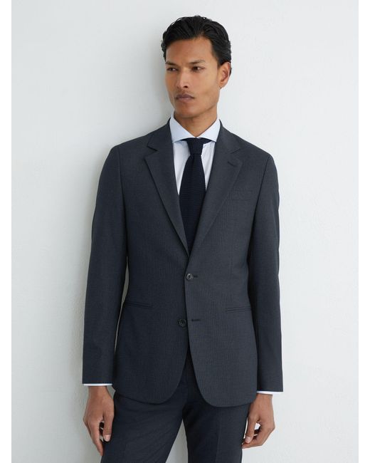 Reiss Blue Graduate Single-Breasted Suit Blazer Tailored-Fit for men