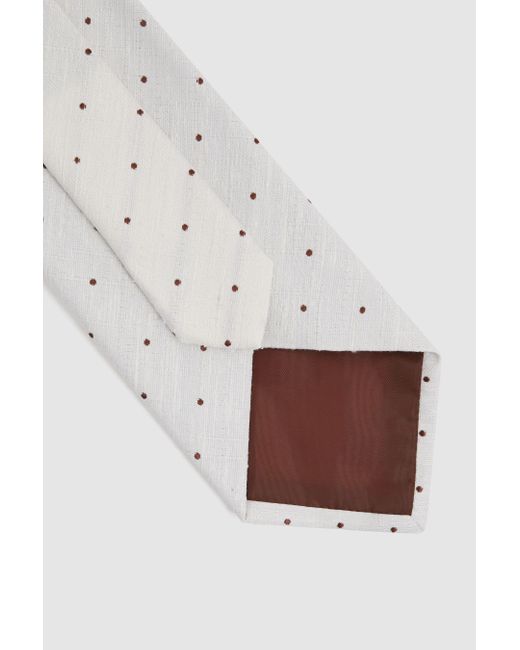 Reiss White Lorenzo - Cream Silk Blend Textured Polka Dot Tie for men