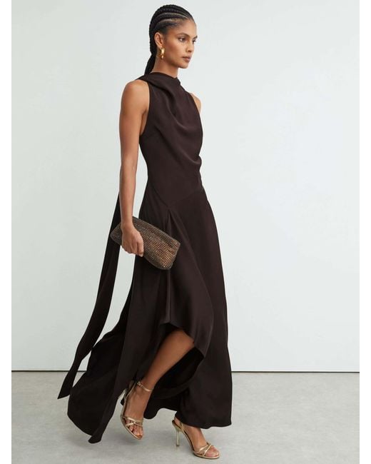Reiss Multicolor Satin Cape-Detail Maxi Dress