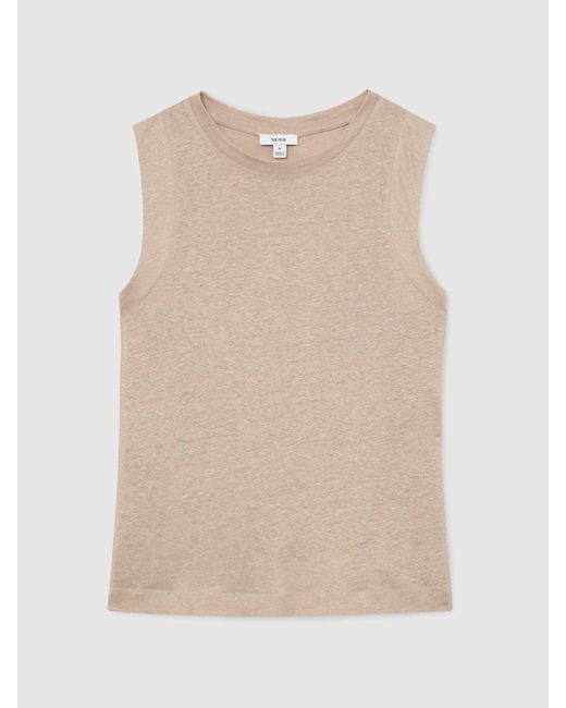 Reiss Brown Linen Jersey Crew-Neck Vest