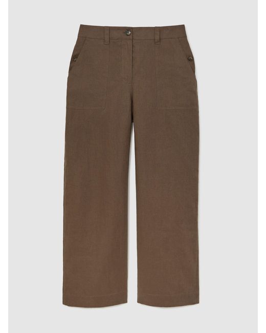 Reiss Brown Petite Linen Wide-Leg Trousers