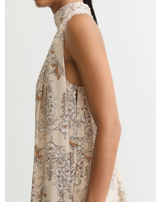Reiss Natural Floral-Print Scarf-Neck Top