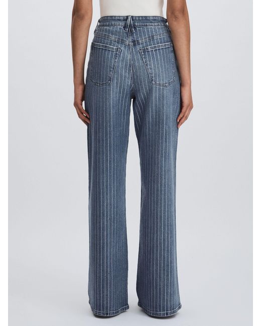 GOOD AMERICAN Blue Crystal-Stripe Relaxed Jeans