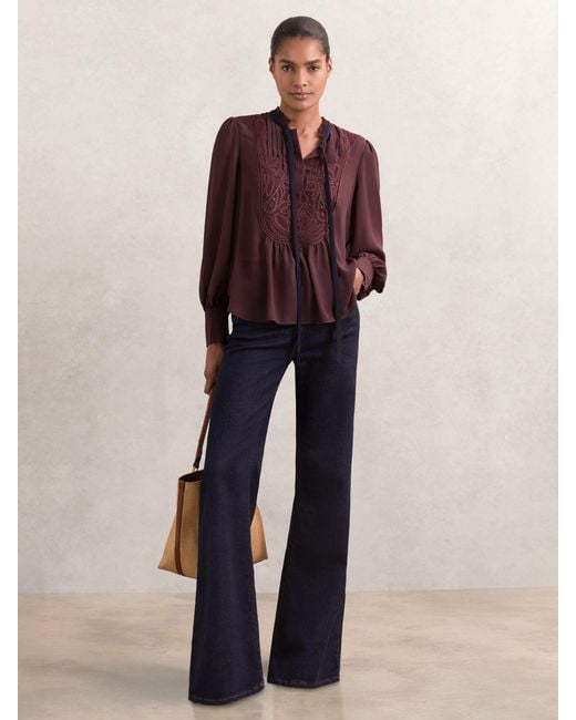 Reiss Lace-Embroidered Tie-Neck Shirt