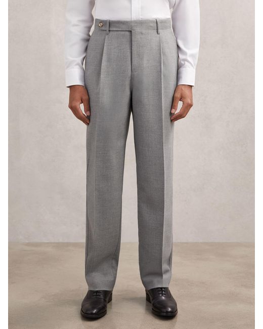 Reiss Gray Tailored-Fit Pleated Suit Trousers for men