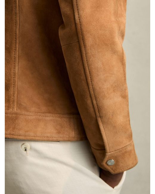 Reiss Natural Tobacco Suede Press-Stud Jacket for men