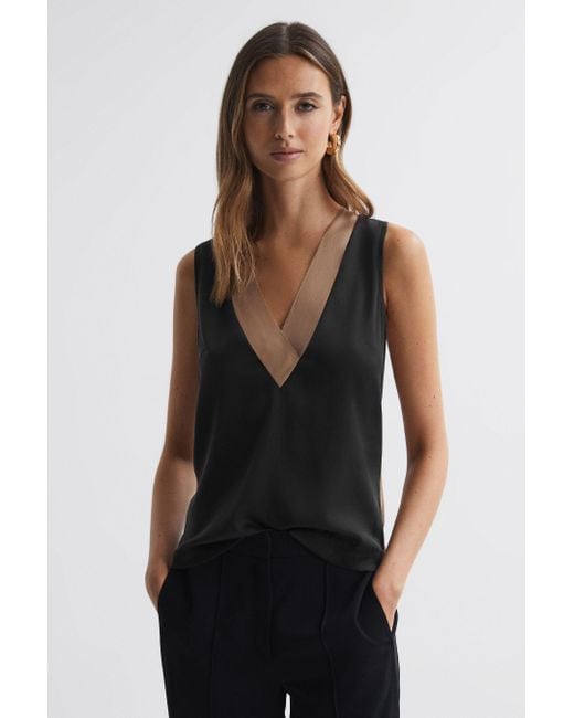 Reiss Pippa - Nude/black Pippa Silk Colourblock Vest, Xs
