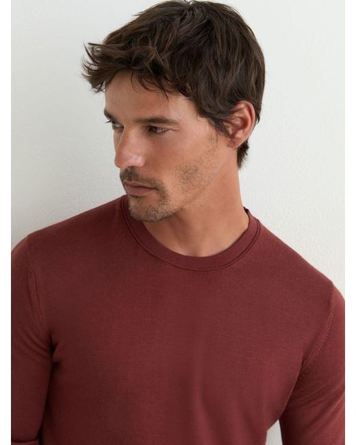 Reiss Red Merino Wool Crew-Neck Jumper for men