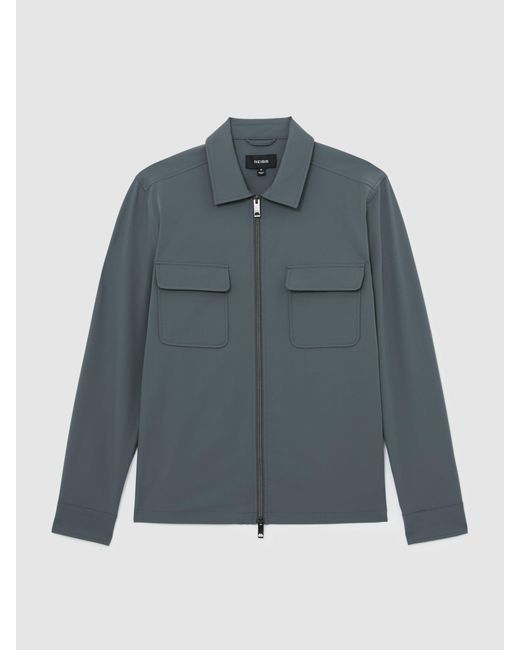 Reiss Ascend - Airforce Blue Technical Zip-through Overshirt, Xl for men