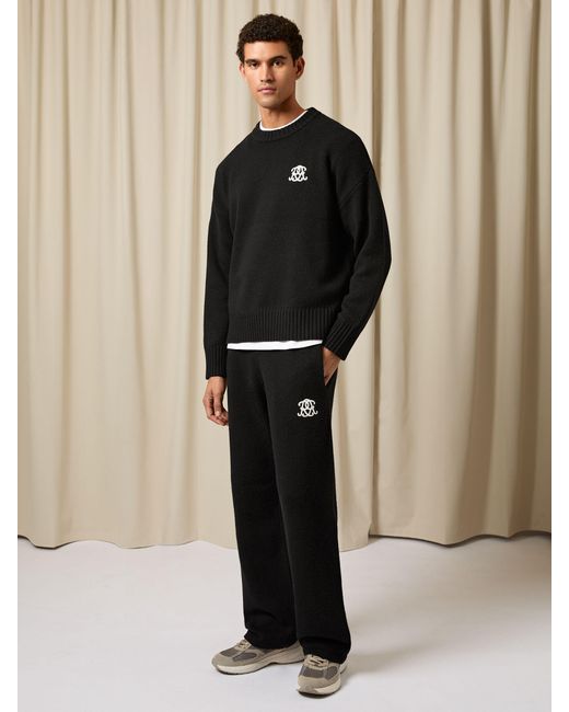Reiss Blake - Black Monogram Wool Wide-leg Knitted Joggers, L for men