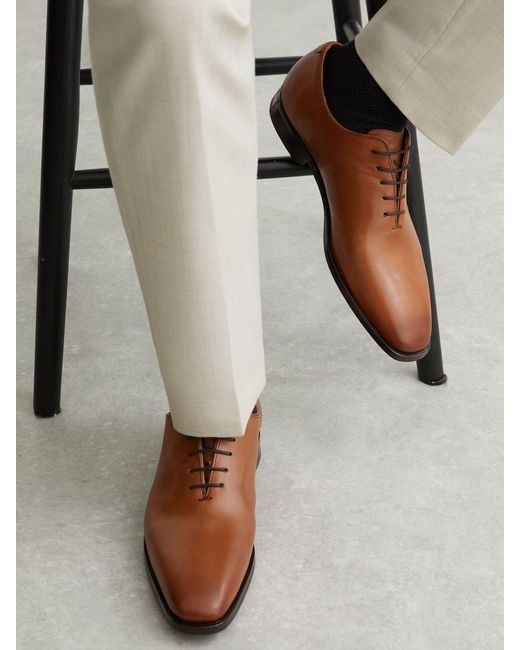 Reiss Brown Light Tan Mead Leather Lace-Up Oxford Shoes for men