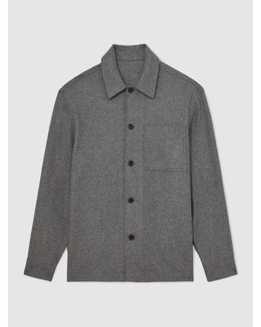Reiss Gray Cooper - Soft Grey Wool-blend Patch-pocket Overshirt, S for men