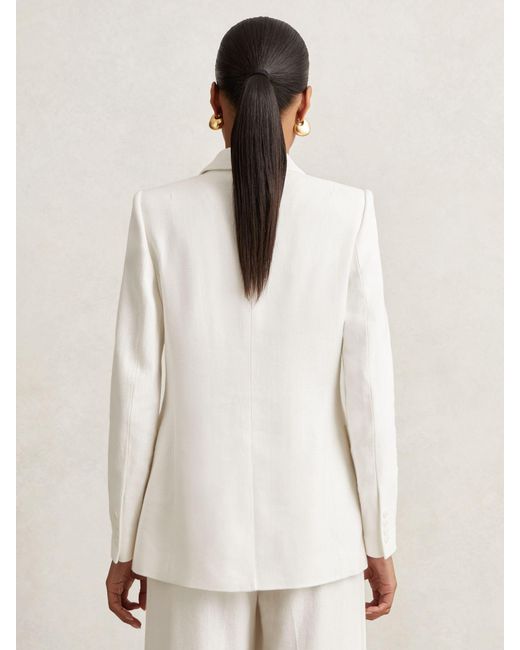 Reiss Natural Devon - White Linen-blend Double-breasted Suit Jacket, Us 8