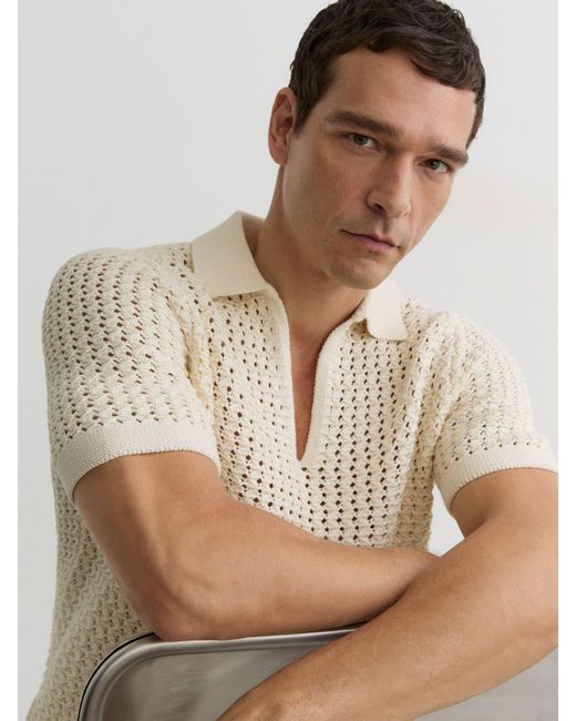 Reiss Natural Crochet Open-Collar Polo Shirt for men