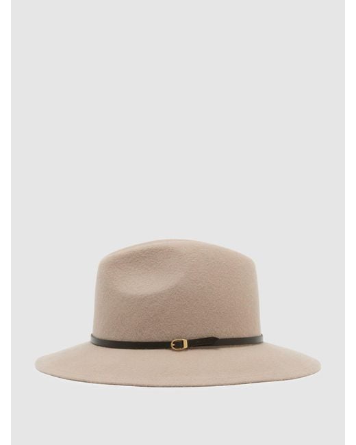 Reiss Brown Wool-Felt Leather-Band Fedora Hat, S & M