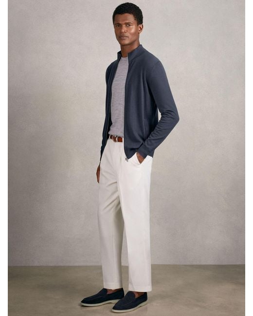 Reiss Blue Merino Wool Zip Through Cardigan for men