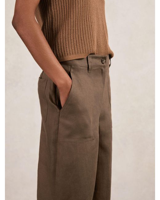 Reiss Brown Petite Linen Wide-Leg Trousers