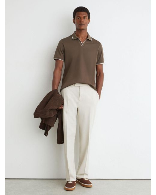 Reiss Brown Air-Water Cotton Tipped Polo Shirt for men