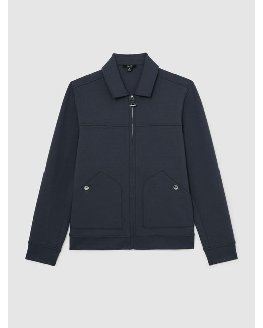 Reiss Blue Premium Interlock Zip-Through Overshirt for men