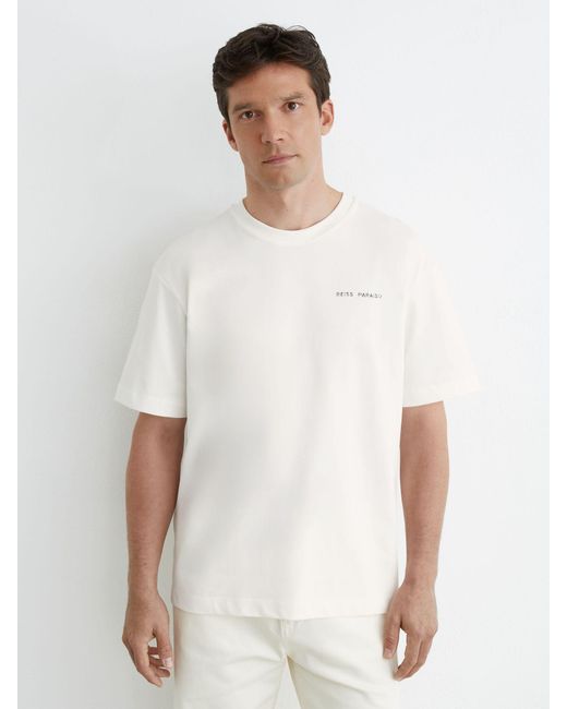 Reiss White Cotton Palm-Print Relaxed-Fit T-Shirt for men