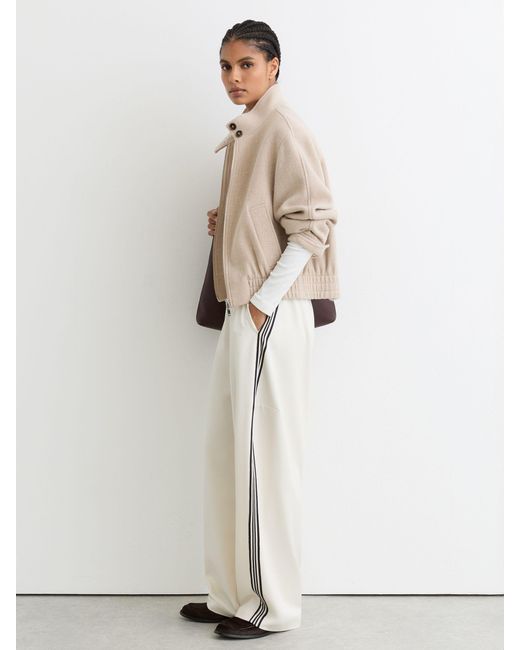 Reiss Natural Elodie - Neutral Wool Funnel-neck Bomber Coat, Us 10